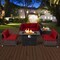 Costway 6PCS Patio Rattan Furniture Set 42'' Fire Pit Table Cover Sofa Cushion Off White/Black/Navy/Red/Turquoise